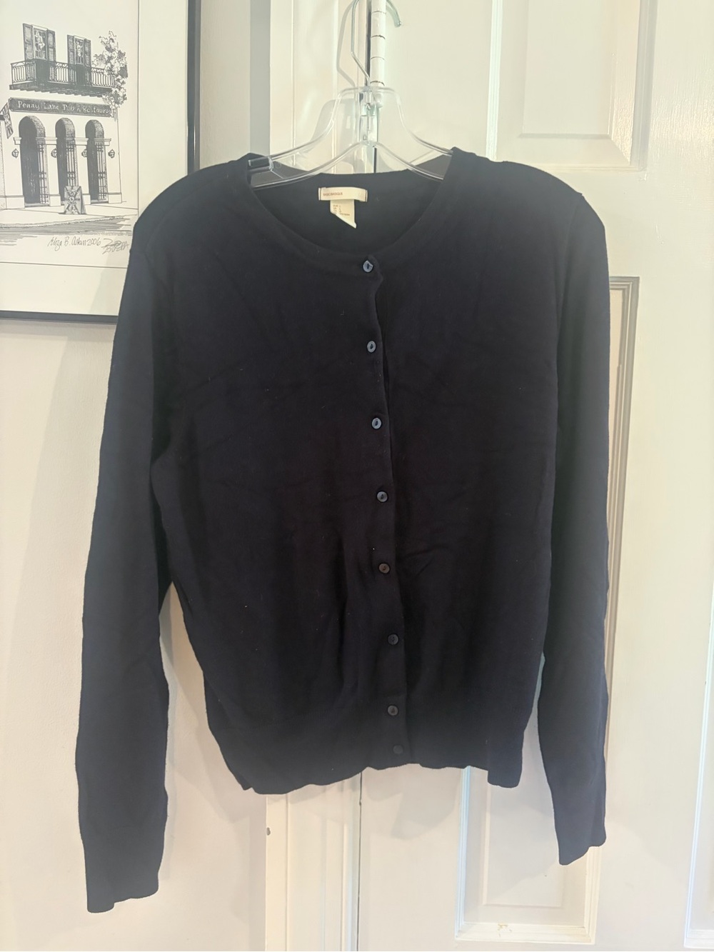 H&M Women's Navy Button-Front Crewneck Cardigan